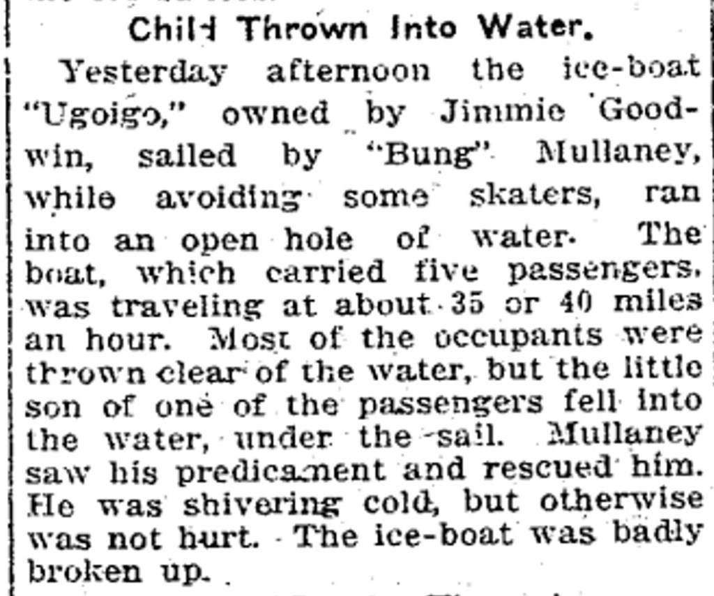 First ice boat mishap of the season Toronto Star, February 10, 1913